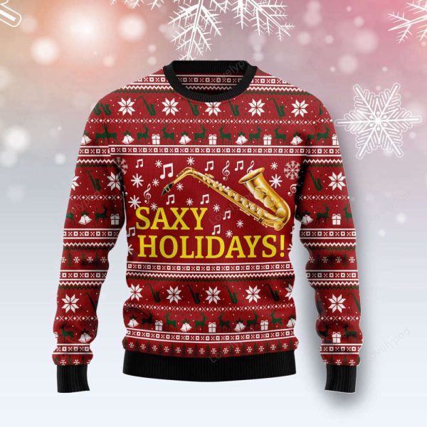 Saxy Holidays Saxophone Ugly Christmas Sweater, Christmas gift for Family