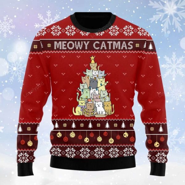 Cat Christmas Tree Ugly Sweater: Perfect Gift for Cat Lovers