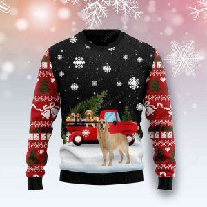 Golden Retriever Red Truck Ugly Christmas…