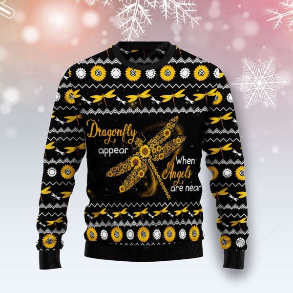 Dragonfly Sunflower Ugly Christmas Sweater for men and women