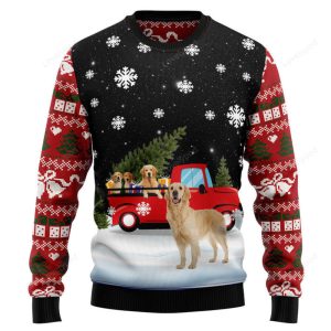 Golden Retriever Red Truck Ugly Christmas…