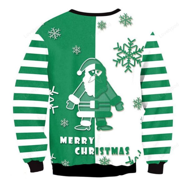 Merry Xmas Santa Claus Two Tone Split Awesome Ugly Christmas Sweater