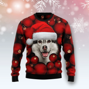 Siberian Husky Ornament Ugly Christmas Sweater…