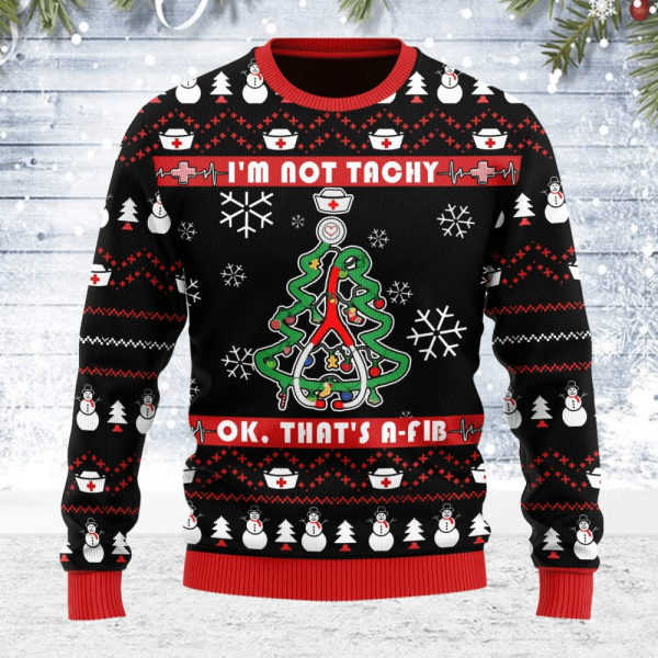 Festive Nurse Christmas Sweater: Stylish Red & Black Ugly Sweater