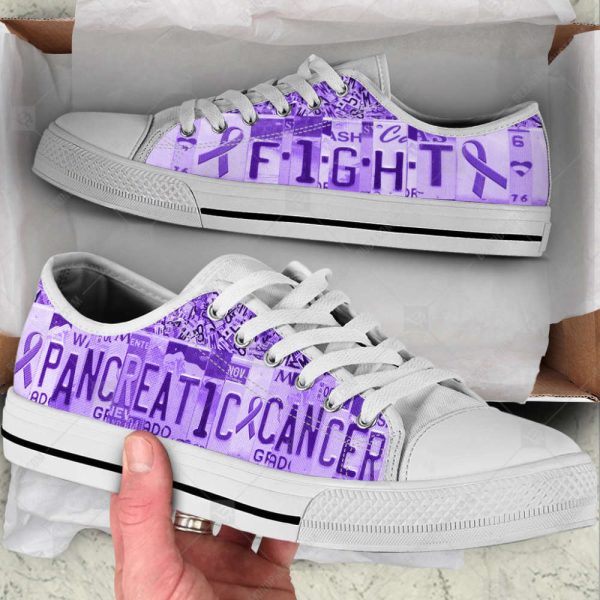 Pancreatic Cancer Low Top Canvas Shoes – Fight License Plates Purple