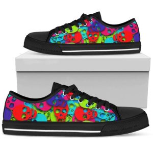 Vibrant Skull Pattern Low Top Shoes…