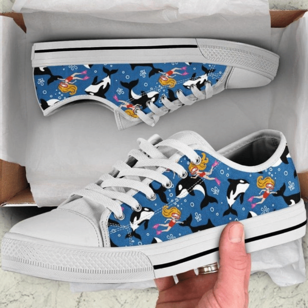 Cute Dolphins And Diving Girls Low Top Shoes  PN206085Sb