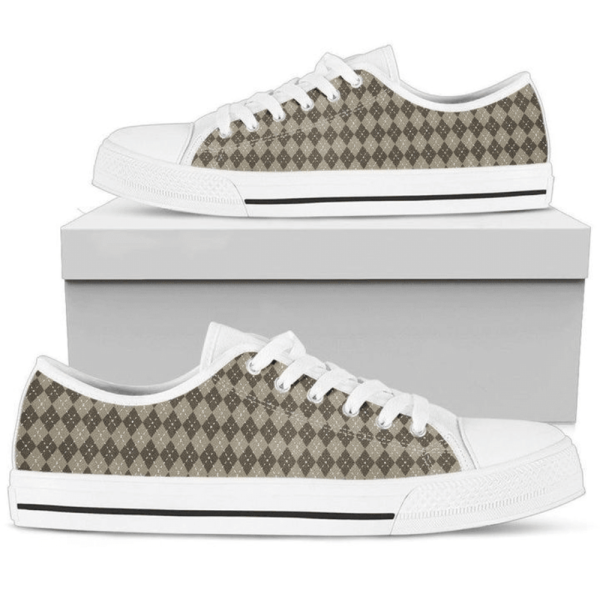 Brown Tan Beige Argyle Checkered Plaid Low Top Shoes  PN205315Sb
