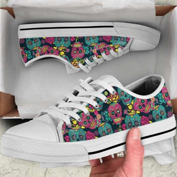 Day Of Dead Colorful Skull Floral Low Top Shoes  PN206175Sb