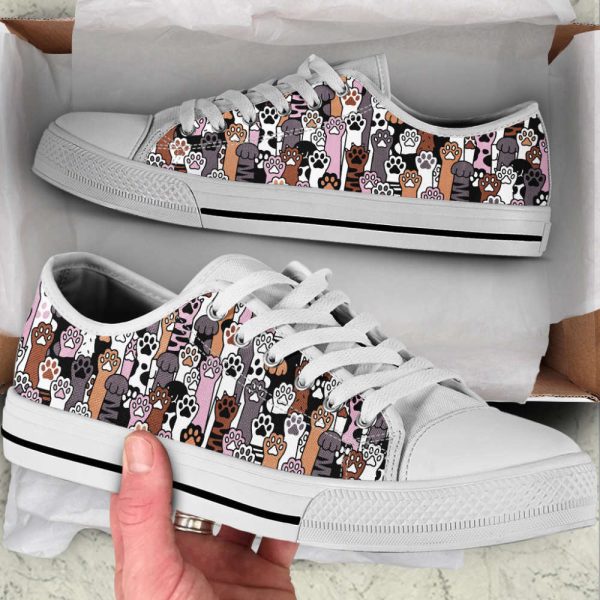 Cat Paw Print Shoes Draw Colors Low Top Shoes Canvas Shoes Print Lowtop