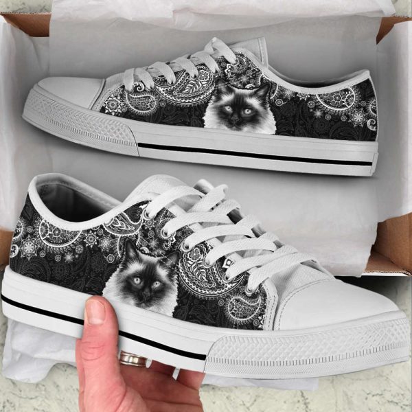 Ragdoll Cat Lover Shoes – Paisley Black White Low Top Canvas Shoes