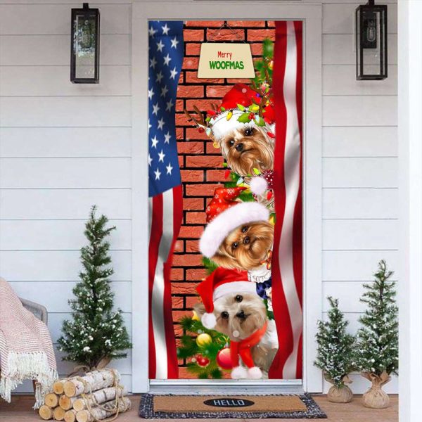 Yorkie Merry Woofmas Door Cover – Best American Christmas Decorations
