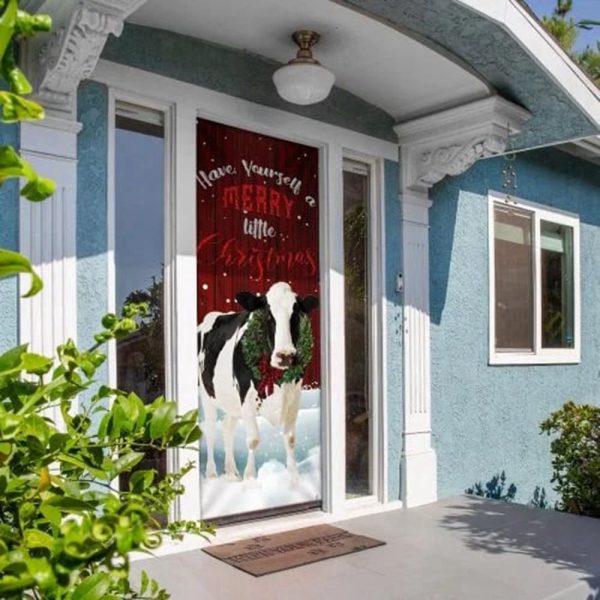 Merry Little Christmas Dairy Cow Door Cover – Charming Xmas Home Decor