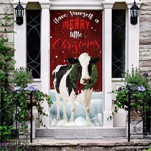 Merry Little Christmas Dairy Cow Door Cover – Charming Xmas Home Decor