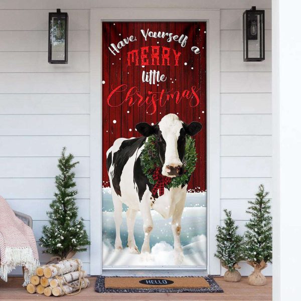 Merry Little Christmas Dairy Cow Door Cover – Charming Xmas Home Decor