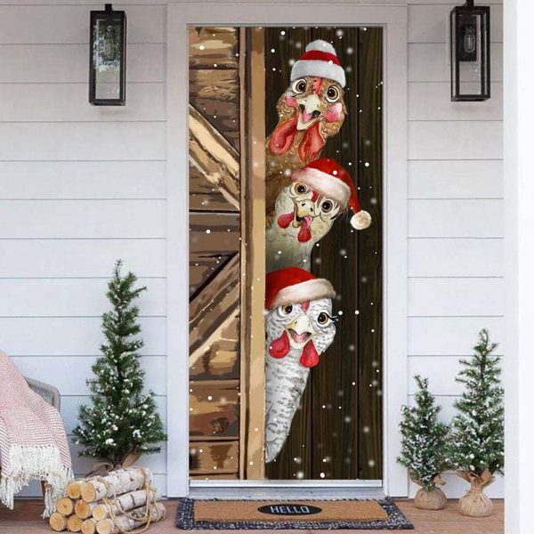 Hilarious Chicken Christmas Door Cover Festive Farmer Home Decor