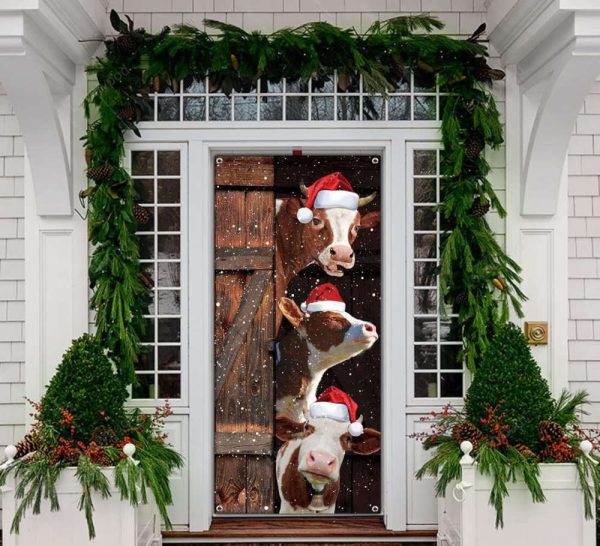 Funny Cows Merry Christmas Door Cover – Festive Santa Cow Sign