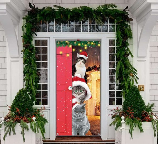 Fun & Festive Funny Cats Door Cover: Merry Christmas & Santa Cats Xmas Decoration