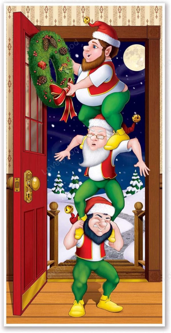 Elves Door Cover Indoor, Outdoor Christmas Party Decoration