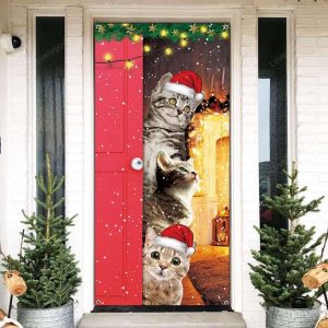 Cute Cats Merry Christmas Door Cover…