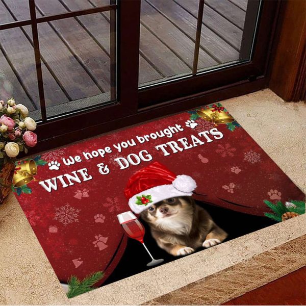 Chihuahua We Hope You Brought Wine And Dog Treats Doormat Christmas