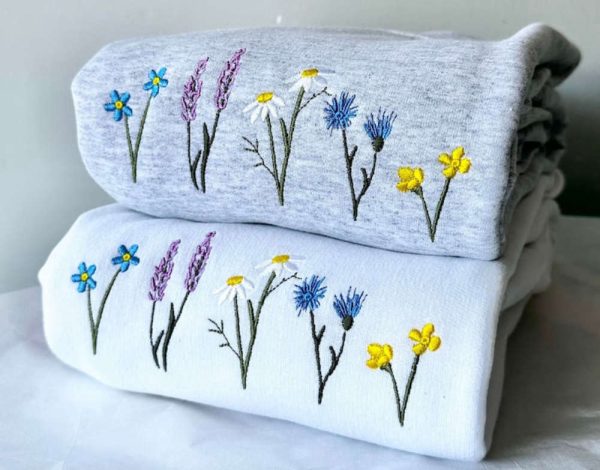 Wildflowers Embroidered Sweatshirt 2D Crewneck Sweatshirt For Men And Women