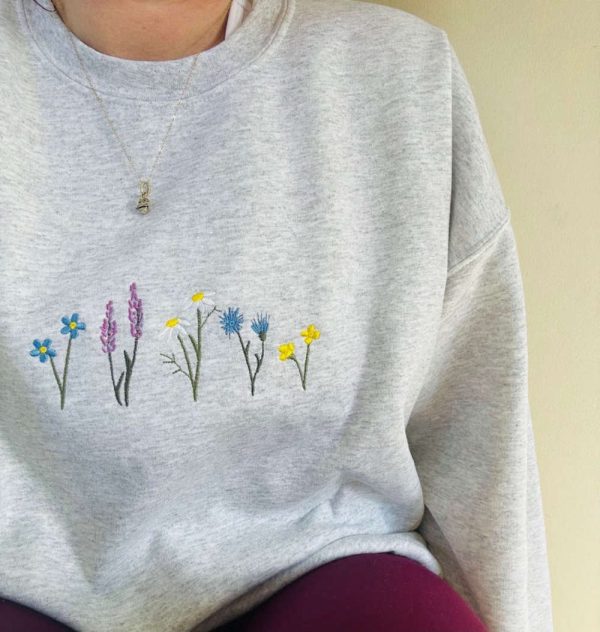 Wildflowers Embroidered Sweatshirt 2D Crewneck Sweatshirt For Men And Women