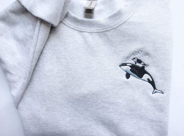 Orca Whale Embroidered Sweatshirt 2D Crewneck Sweatshirt For Men And Women