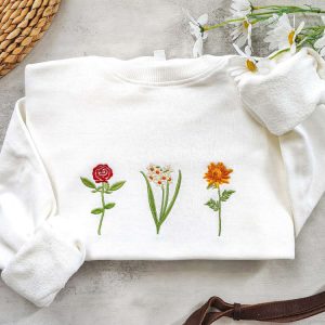 Flower Embroidered Sweatshirt 2D Crewneck Sweatshirt…