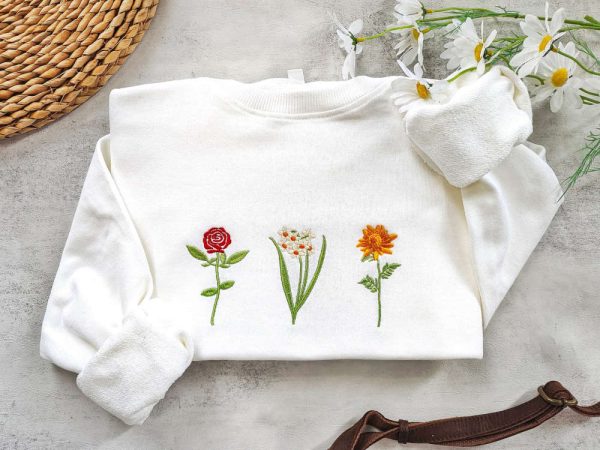 Flower Embroidered Sweatshirt 2D Crewneck Sweatshirt For Men And Women