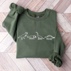 Dinosaur Embroidered Sweatshirt 2D Crewneck Sweatshirt…