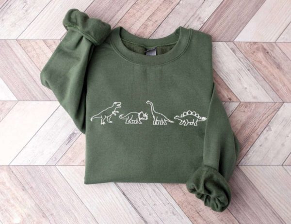 Dinosaur Embroidered Sweatshirt 2D Crewneck Sweatshirt For Family