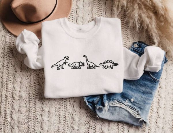 Dinosaur Embroidered Sweatshirt 2D Crewneck Sweatshirt For Family