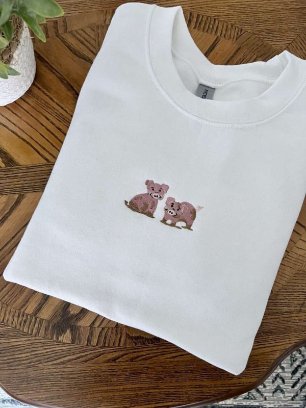 Pig Embroidered   Sweatshirt 2D Crewneck Sweatshirt For Men And Women