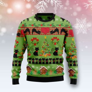 Love Black Cat Ugly Christmas Sweater,…