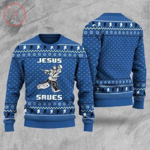 Hockey Jesus Saves For Unisex Ugly Christmas Sweater, All Over Print Sweatshirt