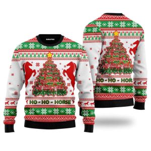 Horse Christmas Tree Ugly Christmas Sweater,…