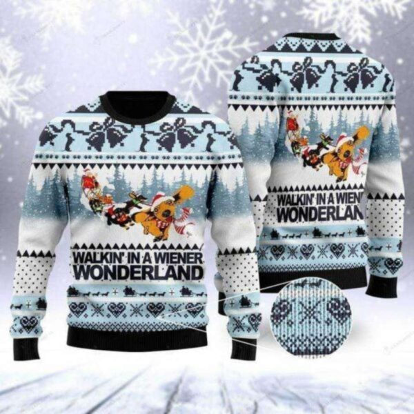 In A Wiener Wonderland For Dachshund Ugly Sweater, Dog Lover Walkin For Christmas
