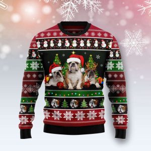 Bulldog Group Beauty Ugly Christmas Sweater,…