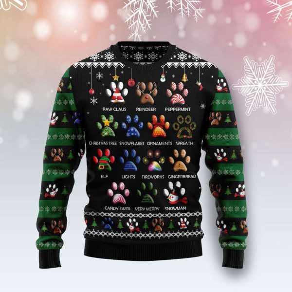 Dog Pawprint Christmas Ugly Sweater, Best Gift For Christmas 2023