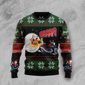 Biker Santa Xmas Ugly Christmas Sweater,…