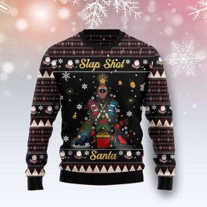 Slap Shot Santa Christmas Ugly Christmas…