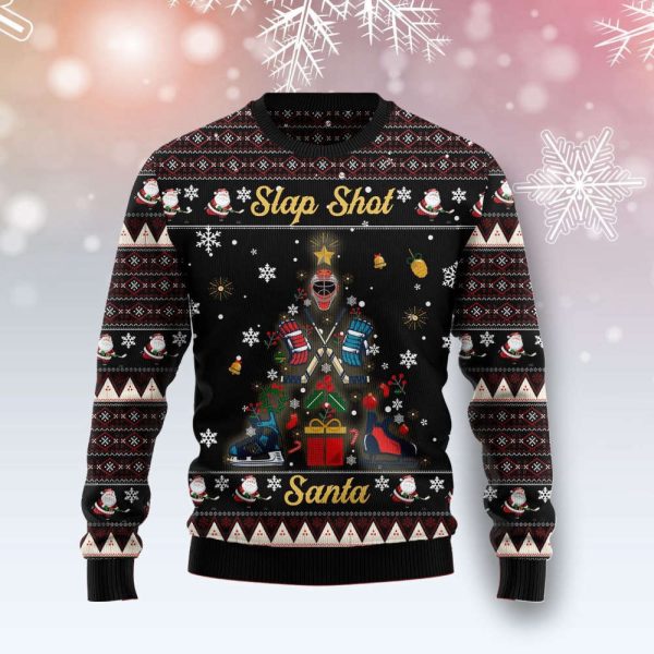 Slap Shot Santa Christmas Ugly Christmas Sweater, Best Gift For Christmas 2023