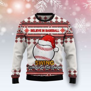 Baseball Santa Hat Ugly Christmas Sweater,…