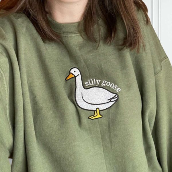 Embroidered Silly Goose Sweatshirt, Embroidered Goose Crewneck Sweatshirt For Family