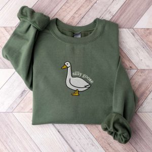 Embroidered Silly Goose Sweatshirt, Embroidered Goose Crewneck Sweatshirt For Family