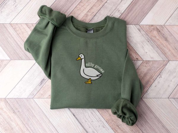 Embroidered Silly Goose Sweatshirt, Embroidered Goose Crewneck Sweatshirt For Family