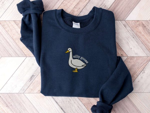 Embroidered Silly Goose Sweatshirt, Embroidered Goose Crewneck Sweatshirt For Family