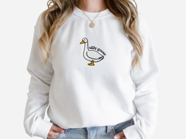 Embroidered Silly Goose Sweatshirt, Embroidered Goose Crewneck Sweatshirt For Family