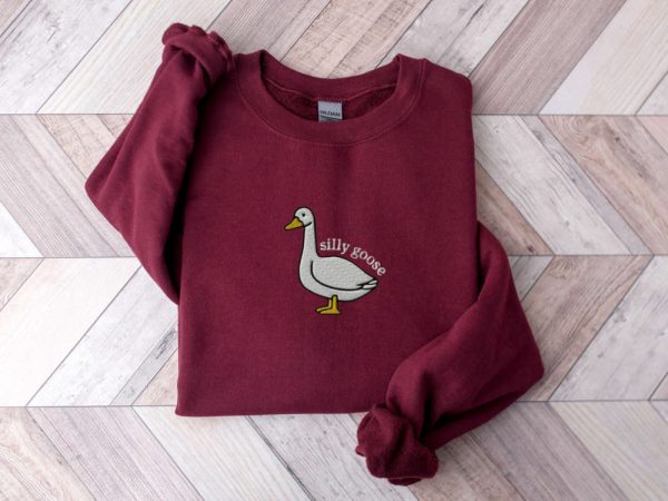 Embroidered Silly Goose Sweatshirt, Embroidered Goose Crewneck Sweatshirt For Family